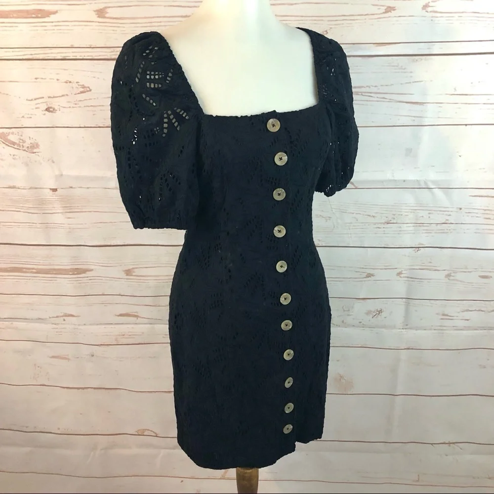 Free People Eyelet Lace Puff Sleeve Button Front Daniella Dress